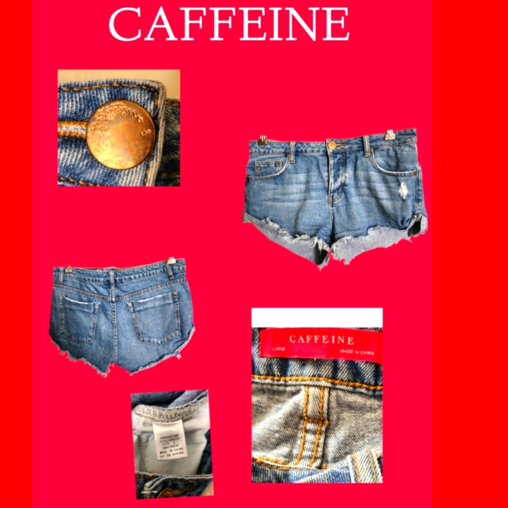 CAFFEINE DISTRESSED FRAYED HIH RISE JEAN SHORTS SIZE LARGE